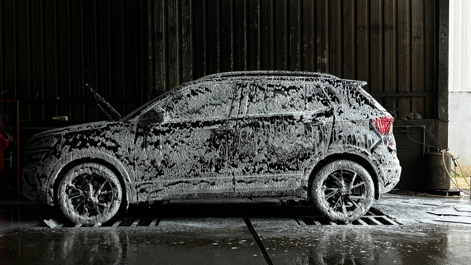 SUV covered in snow foam